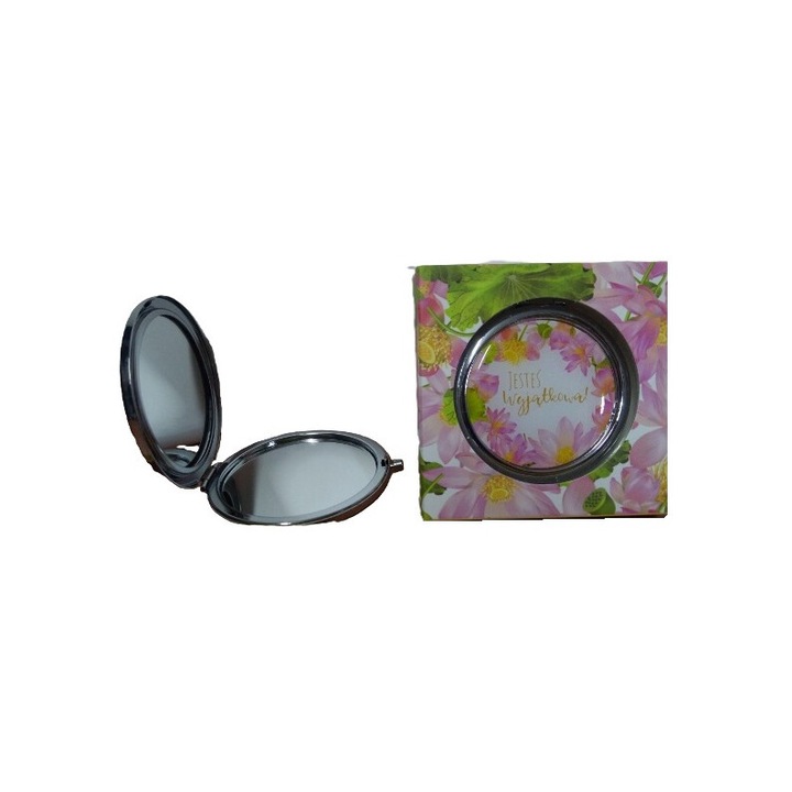 Oglinda cosmetica, BI-HAPPY, lusterko kieszonkowe metalowe, 10x15cm