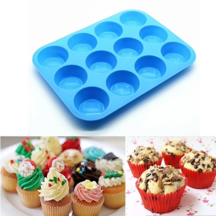 YANYXR szilikon muffin sütőforma 12 lyukú, kék 29.5x22x2cm