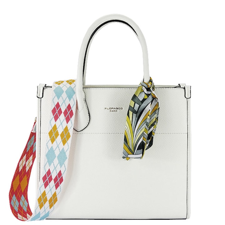Flora&CO Paris бяла чанта с декоративен шал H6935 M7 Бяла