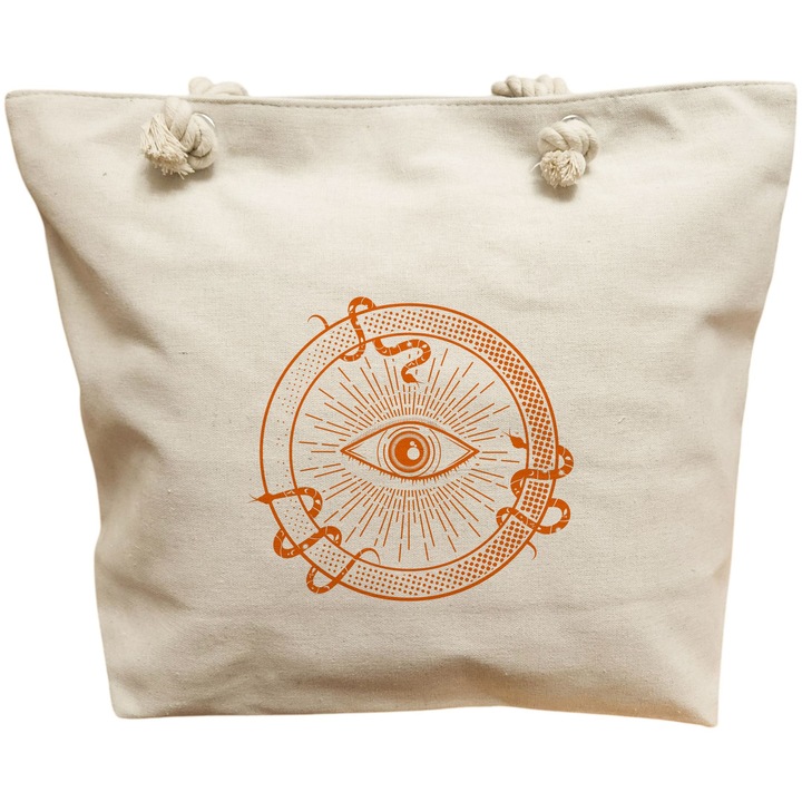 Vászon női táska, misztikus szem modell, 40x51 cm, fehér, BEKZ