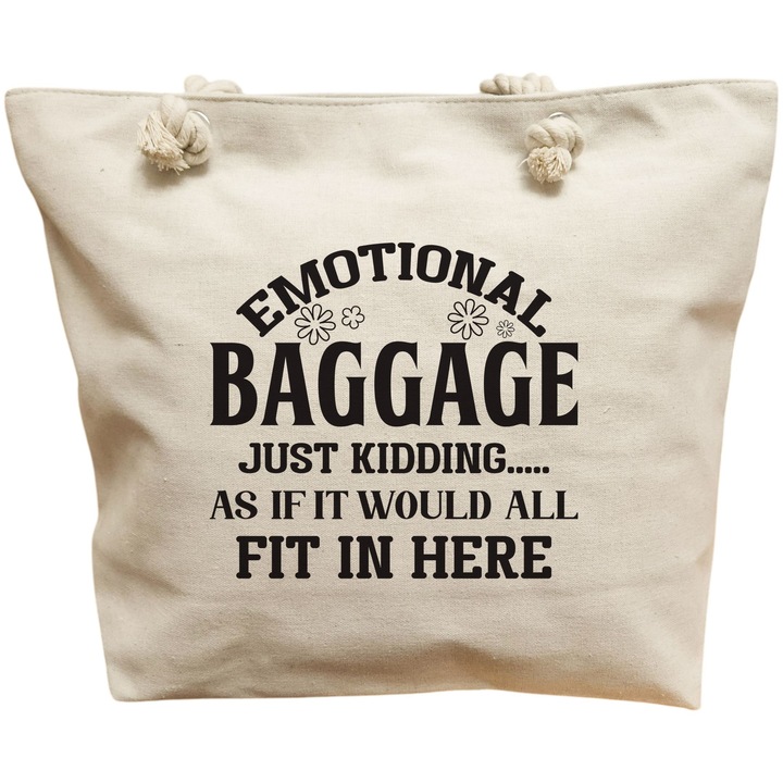 Платнена дамска чанта, Емоционален модел за багаж, 40x51 см, Бяла, BEKZ®