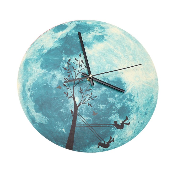 Ceas de perete, 30cm, luna luminoasa, acrilic PVC, silentios, decor camera