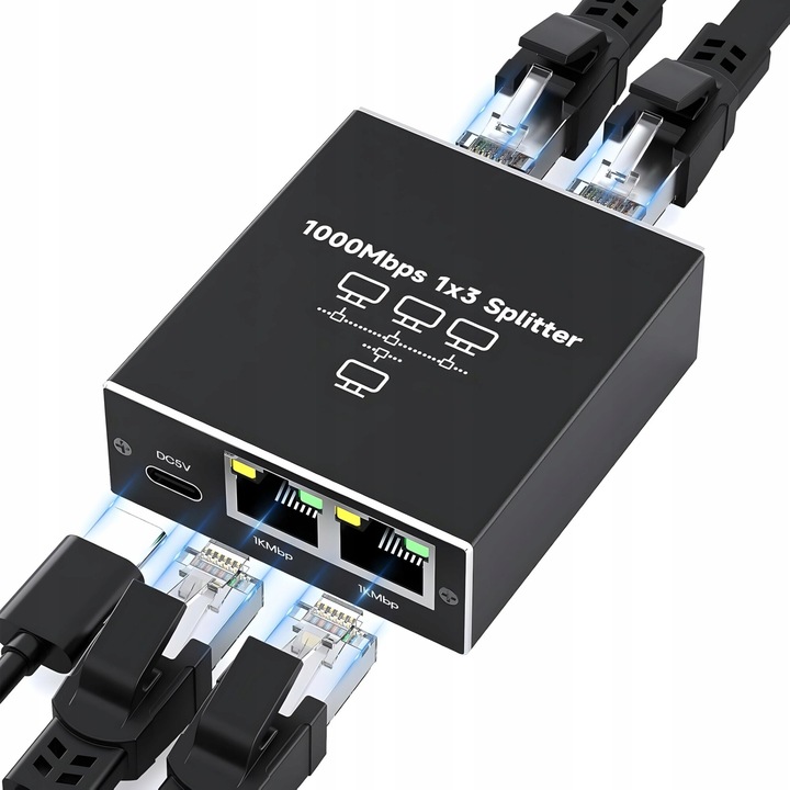 Splitter Ethernet Gigabit 1x3, 1000Mbps, 3 iesiri, compact, 58x66.5x22mm