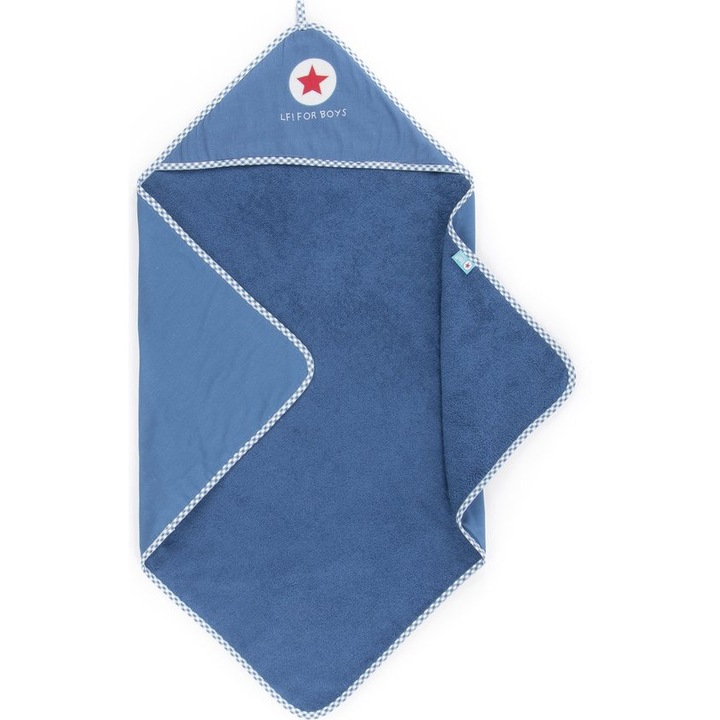 Prosop de baie cu gluga, pentru bebelusi, bumbac premium, super-absorbant, albastru inchis, 75x75 cm