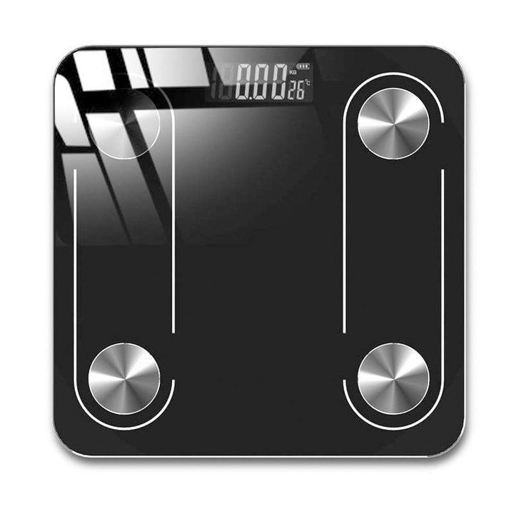 Cantar corporal inteligent Bluetooth, 25 functii, negru, 26x26cm