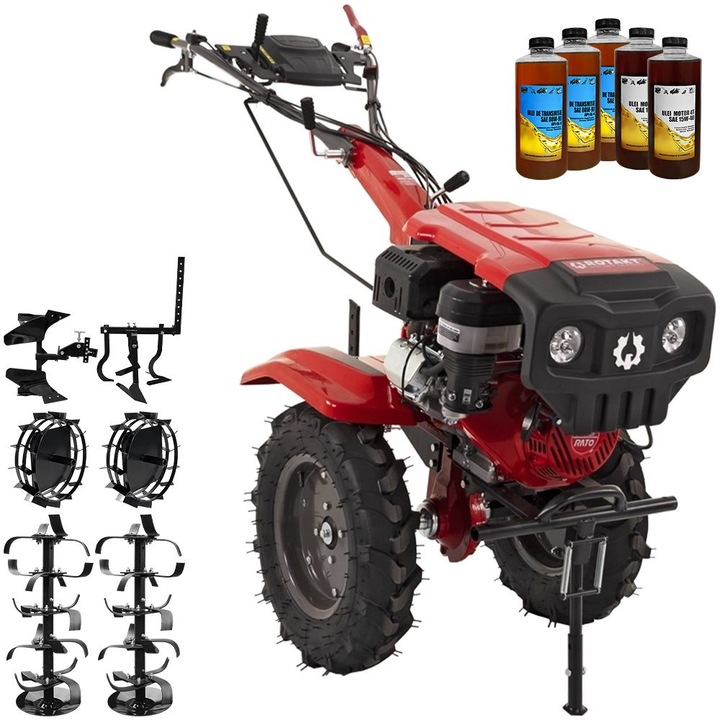 Motocultor Rotakt Partizan RO15R 2-PTO, motor 15CP, 2+1 viteze, latime lucru 56-135 cm, freze, roti cauciuc 5.00-12", capota far led, 2 prize de putere, roti metal, cultivator, plug reversibil, 5l ulei