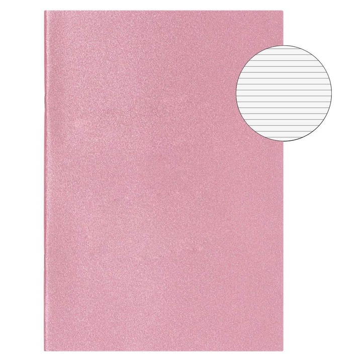 Carnetel Notite Agenda A6 60 File Dictando Coperta Moale cu Glitter Roz Auriu