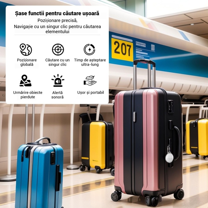 Dispozitiv Antipierdere GPS Tracker, Fudisenn®, Compatibil Apple Aplicatie FindMy, Bluetooth, Acoperire Globala, Memento de sunet, Portabila, pentru Copii, Batrani, Animale de companie, Pisici, Chei, Bagaje, Portofele, Baterie Inclusa, Alb