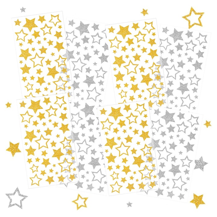 Stickere decorative aurii cu stele, Enforose, set, dimensiuni variate