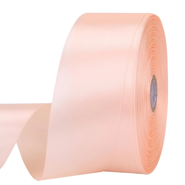 Panglica Satinata pentru Aranjamente Florale si Decor, Rola de 100 de Metri, Latime 4 cm, Culoare Roz corai