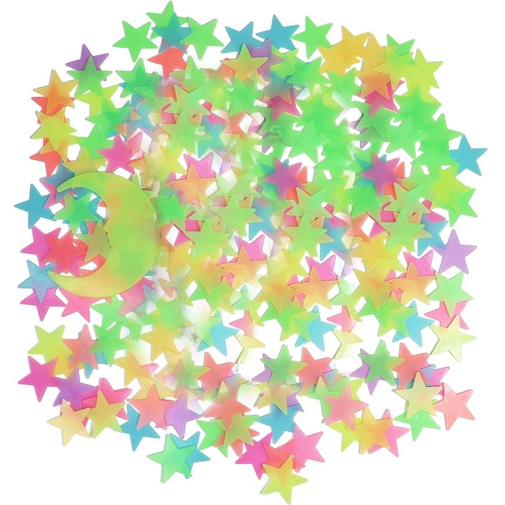 Set autocolante luminoase 3D Stele si Luna, Enforose, plastic, usor de indepartat, pentru decorare dormitor