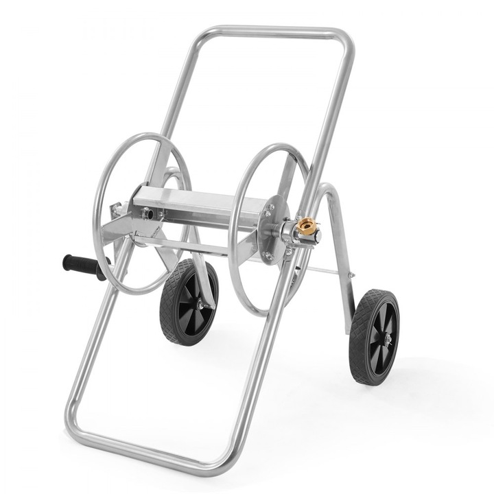 Carucior cu tambur pentru furtun, capacitate 53 m/1, 58 cm, pentru furtunuri de apa de gradina, mobil cu roti, din otel acoperit cu pulbere, ideal pentru gradina, curte, gazon (furtunul nu este inclus)