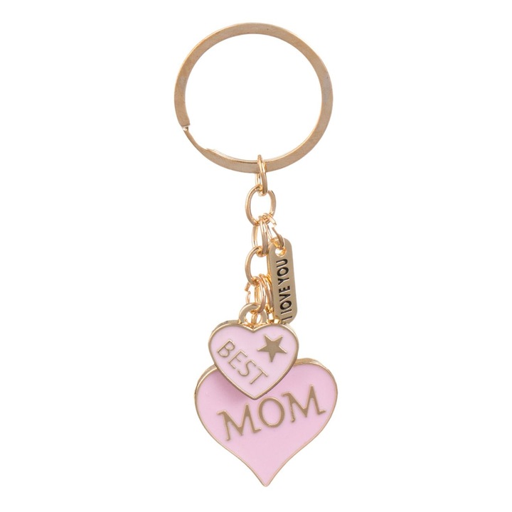 Arany színű kulcstartó rózsaszín szívvel "Best Mom" 10 cm
