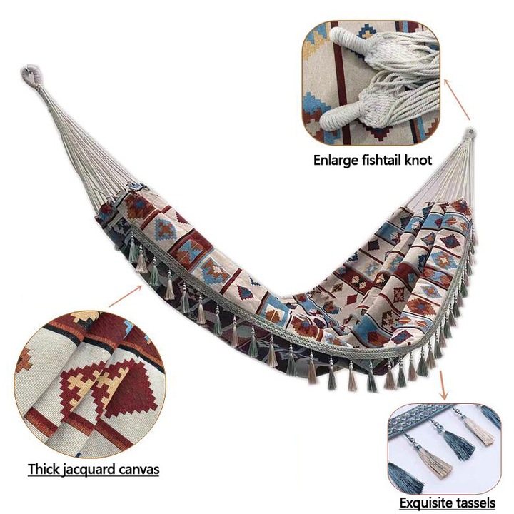 Двоен хамак, с ресни, 150 кг, преносим, за къмпинг, плаж, за вътрешна и външна употреба