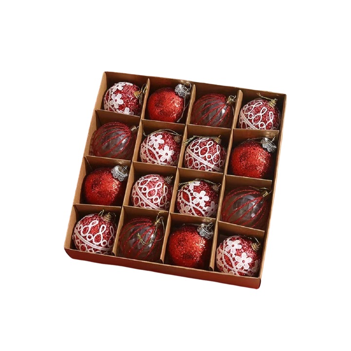 Set 16 bile de Craciun, Enforose, 2,36 inchi, plastic rezistent, multicolor