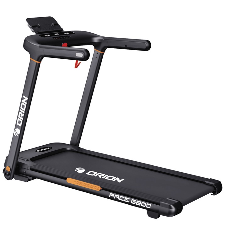 Banda de alergat electrica Orion Pace G200, inclinare automata 20 nivele, bluetooth Spax/Kinomap/Zwift, greutate maxima utilizator 120 kg, putere motor 2.5 CP, calculator LED, programe presetate, 120x45 cm