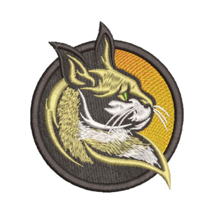 Petic brodat Cat-Head, 97 mm, aplicabil pe textile