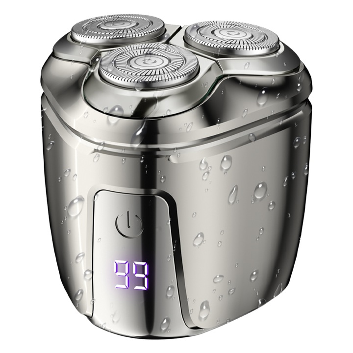 Elektromos borotva, BG730 sorozat, bőrvédelem, 3 forgó penge, LED kijelző, vezeték nélküli, nedves/száraz, 60 perc, hordozható, önélező pengék, 360°-ban rugalmas fejek, ezüst