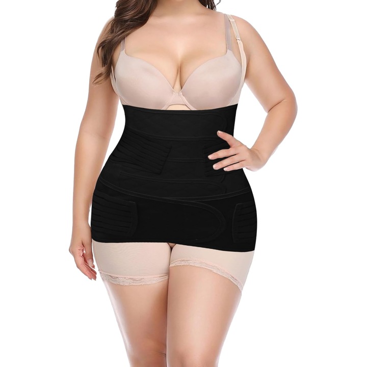 Centura de sustinere postnatala 3 in 1 MWAOWM, neagra, M, pentru recuperare dupa nastere, suport pentru abdomen si spate