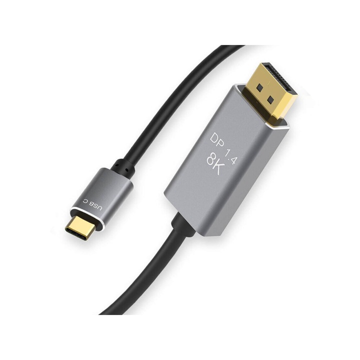 USB Type-C към DisplayPort 1.4 VarioShop® адаптерен кабел, Ultra-HD производителност, разделителна способност 8K 60Hz, 4K 144Hz, 1.8m, черен