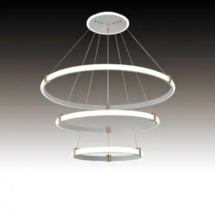 Lustra LED suspendata cu telecomanda, alba, rotunda, 115W, 3 functii de lumina, calda/naturala/rece, intensitate reglabila, dimensiune 80x80x100cm, IP20, LDC