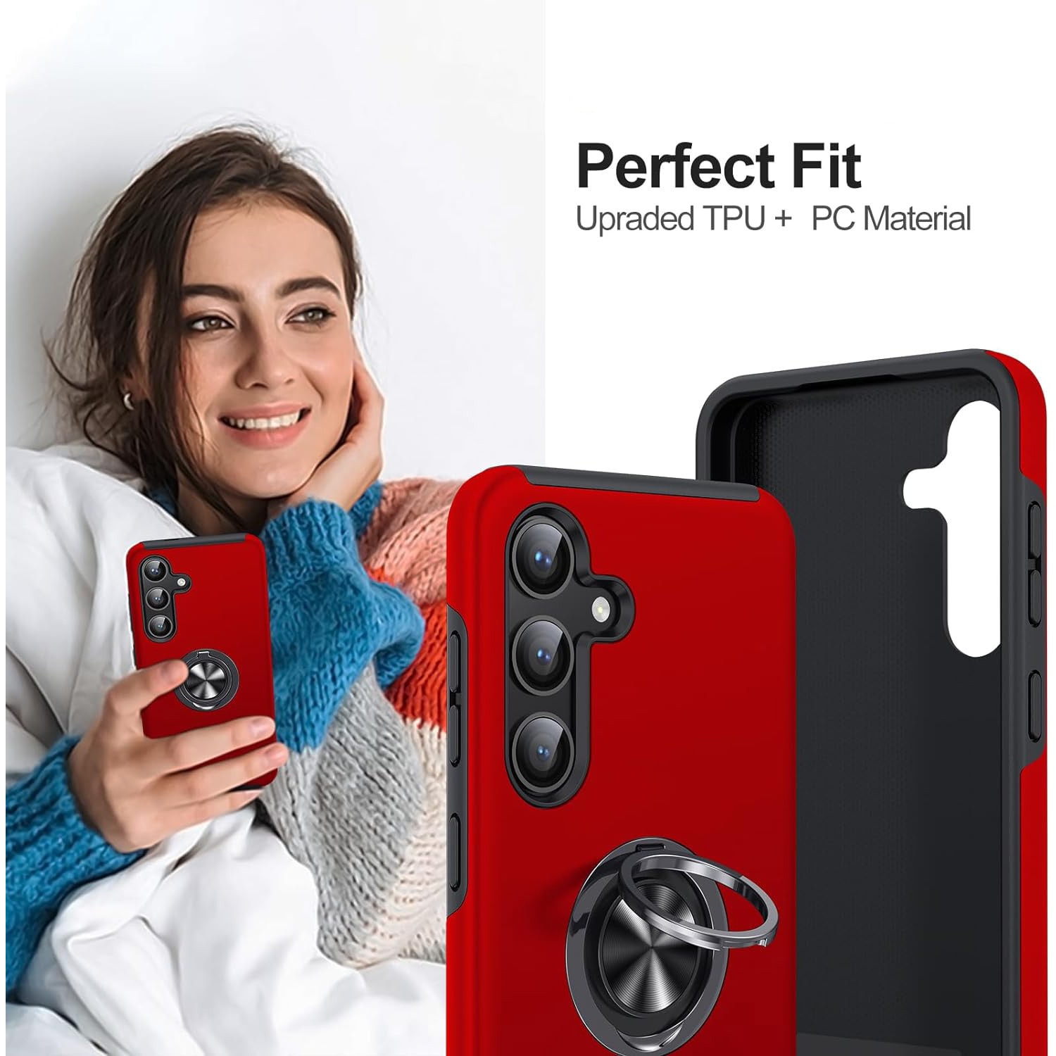 Husa de protectie pentru Samsung Galaxy S24, Hybrid Antisoc, Kickstand, Bumper inel rotativ 360, Red