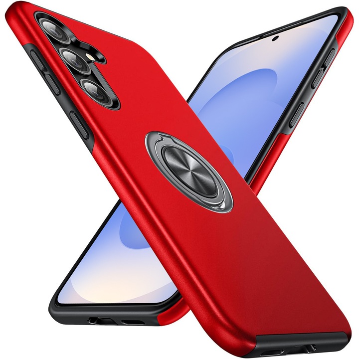 Husa pentru Samsung Galaxy S25 PLUS, inel rotativ si Kickstand 360°, Protectie Militara Antisoc, cu disipare termica, Rosu