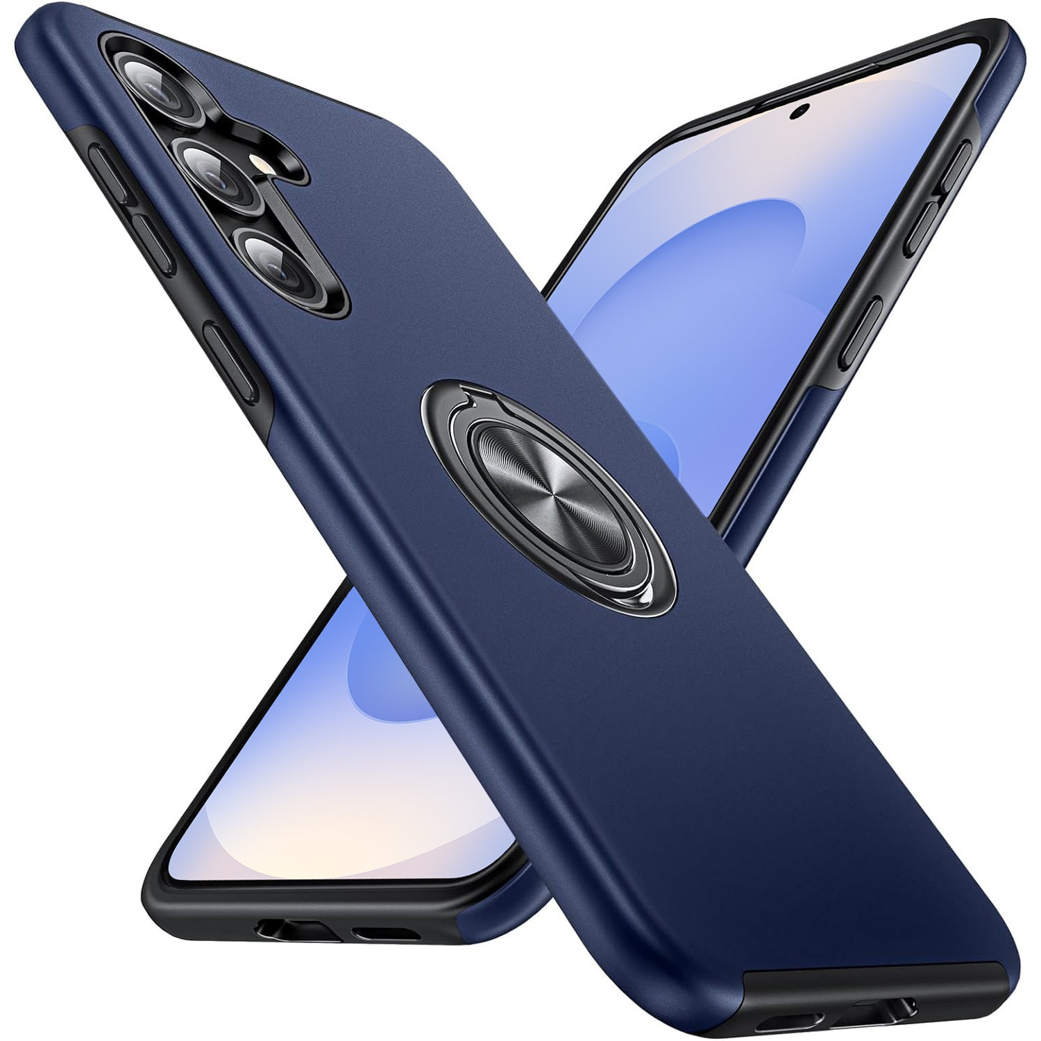 Husa pentru Samsung Galaxy S25 PLUS, inel rotativ si Kickstand 360°, Protectie Militara Antisoc, cu disipare termica, Blue