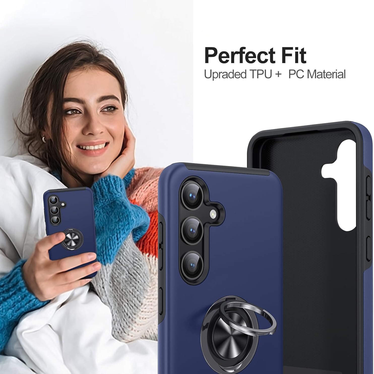 Husa pentru Samsung Galaxy S25 PLUS, inel rotativ si Kickstand 360°, Protectie Militara Antisoc, cu disipare termica, Blue