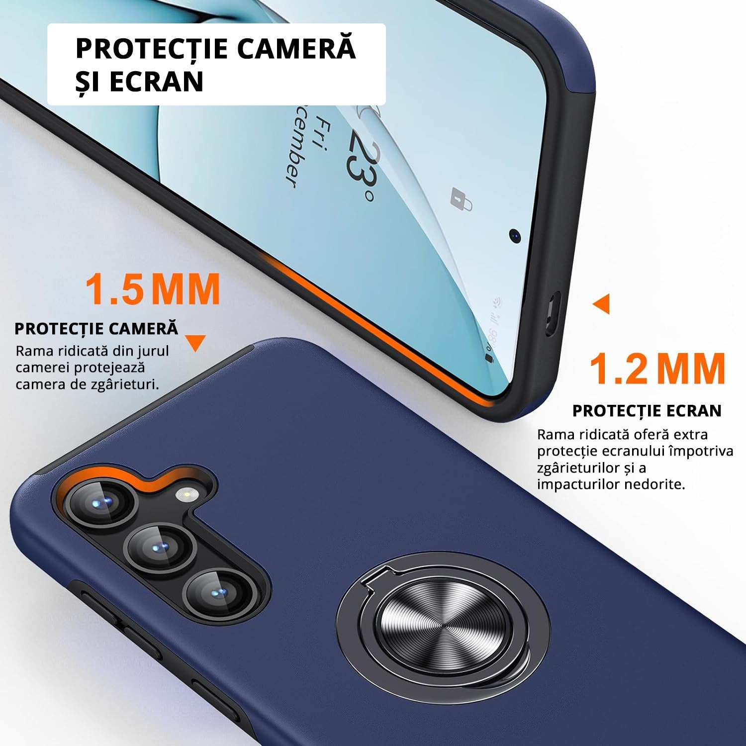 Husa pentru Samsung Galaxy S25 PLUS, inel rotativ si Kickstand 360°, Protectie Militara Antisoc, cu disipare termica, Blue