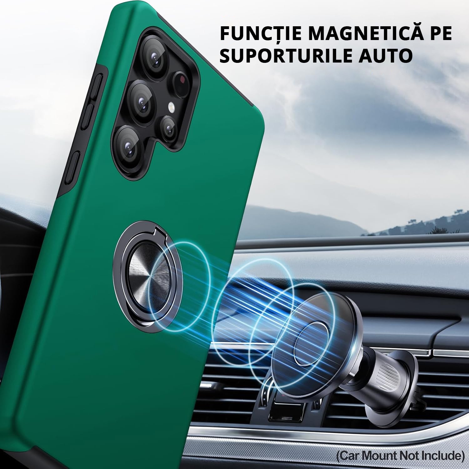 Husa pentru Samsung Galaxy S25 ULTRA, inel rotativ si Kickstand 360°, Protectie Militara Antisoc, cu disipare termica, Verde