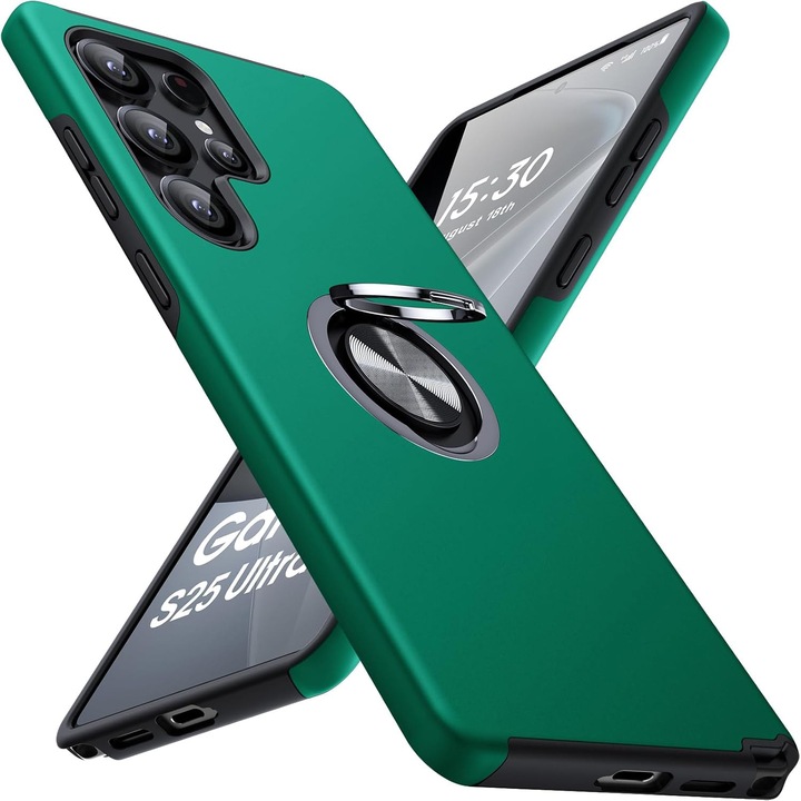 Husa pentru Samsung Galaxy S25 ULTRA, inel rotativ si Kickstand 360°, Protectie Militara Antisoc, cu disipare termica, Verde
