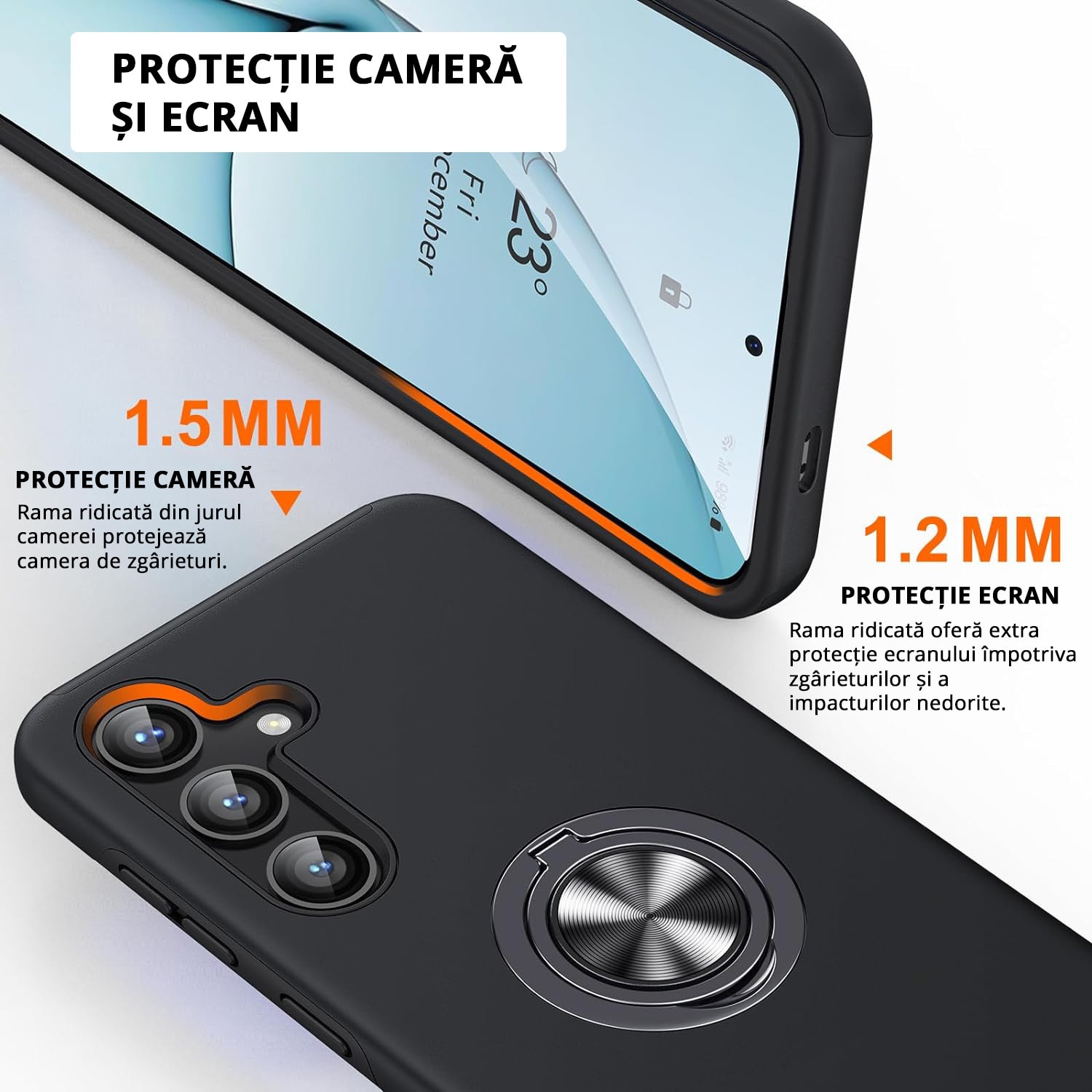 Husa pentru Samsung Galaxy S25, MobileSmart, Hibrid Antisoc, Inel Rotativ 360° Magnetic pentru Suport Auto, Negru