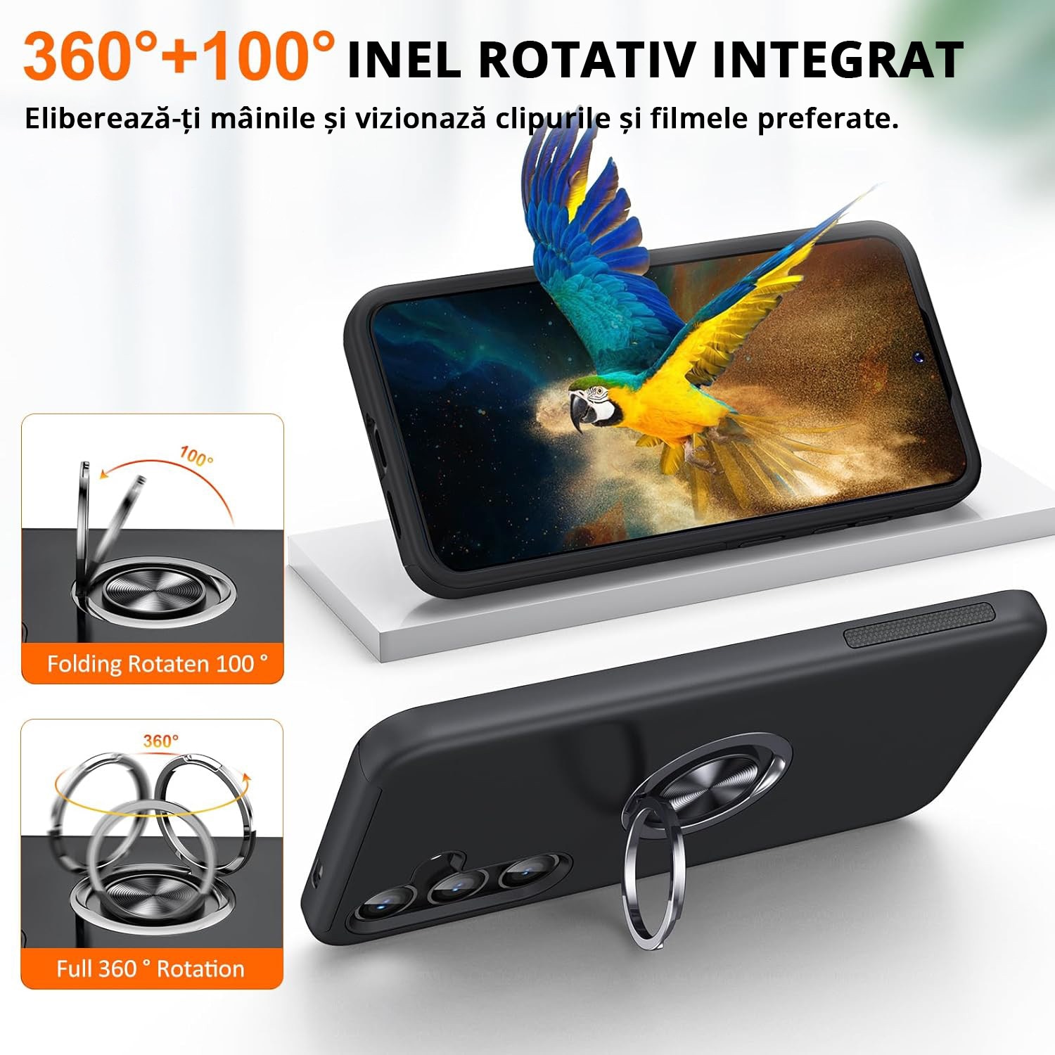 Husa pentru Samsung Galaxy S25, MobileSmart, Hibrid Antisoc, Inel Rotativ 360° Magnetic pentru Suport Auto, Negru