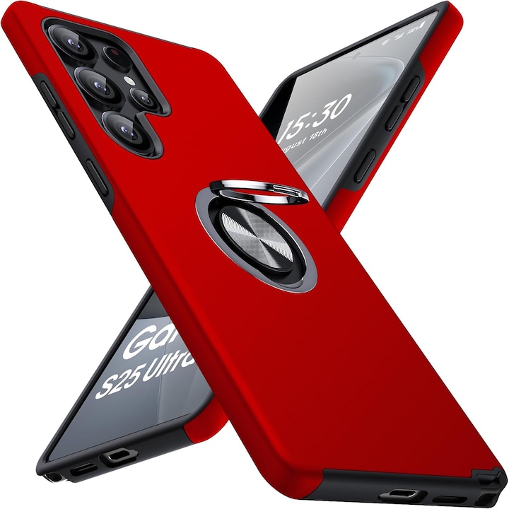 Husa pentru Samsung Galaxy S25 ULTRA, inel rotativ si Kickstand 360°, Protectie Militara Antisoc, cu disipare termica, Rosu