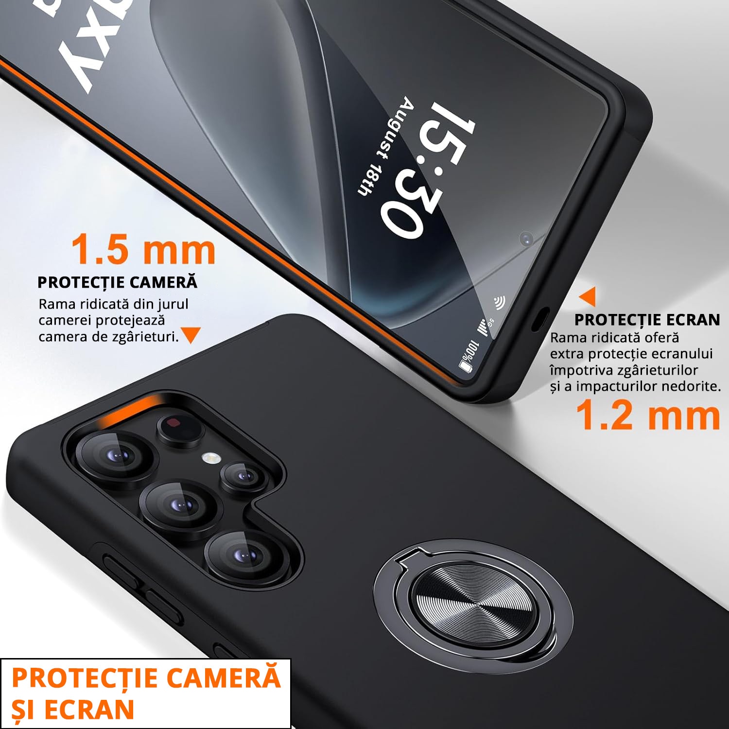 Husa MobileSmart pentru Samsung Galaxy S25 ULTRA, Inel Rotativ 360°, Protectie Militara Antisoc, Suport Auto Magnetic, Negru