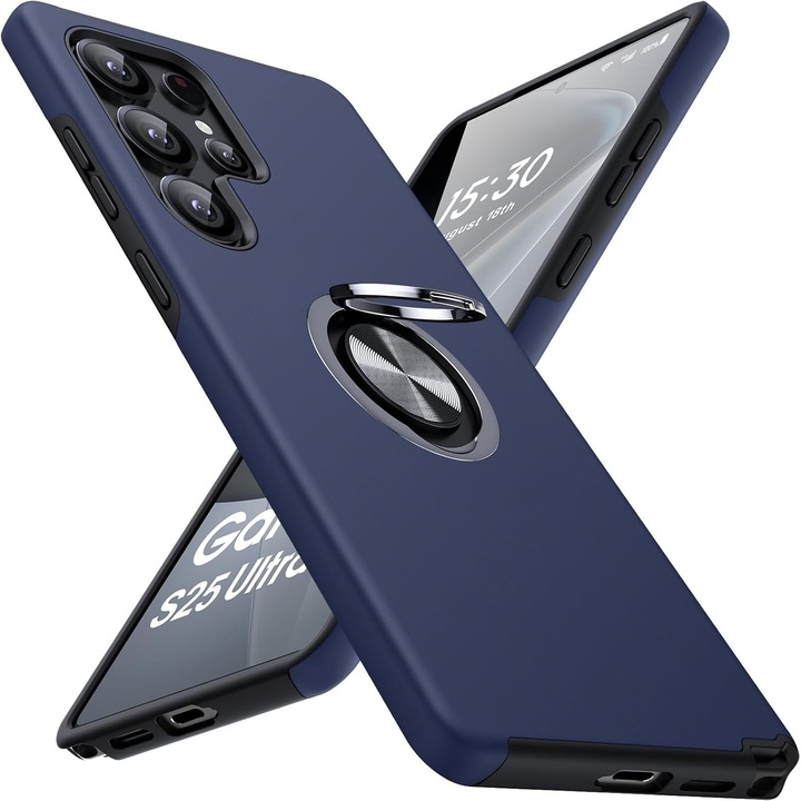 Husa pentru Samsung Galaxy S25 ULTRA, inel rotativ si Kickstand 360°, Protectie Militara Antisoc, cu disipare termica, Blue
