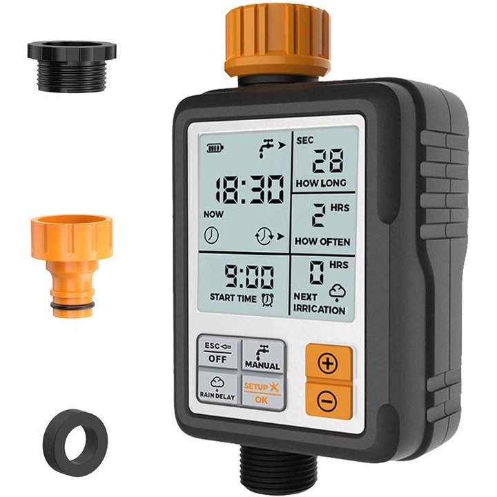 Програматор за поливане, Ulisem, дигитален, водоустойчив, 3" дисплей, 2 AA батерии