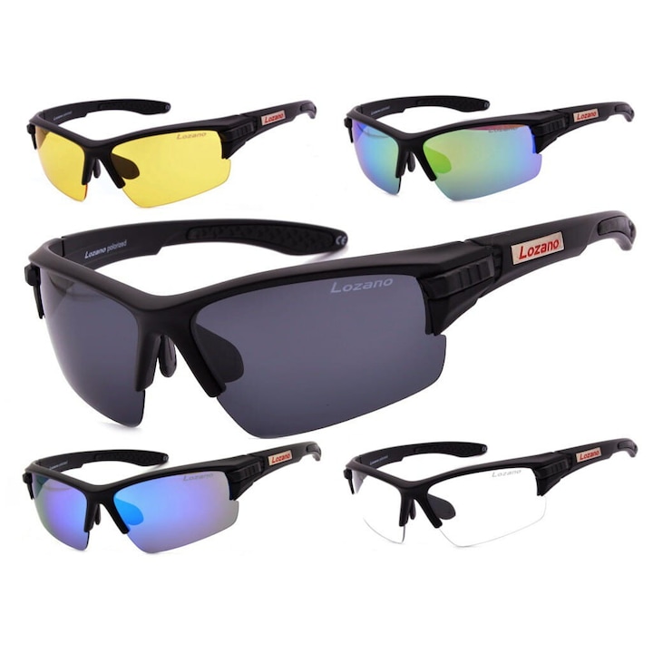 Ochelari sportivi Lozano, set 5 lentile, polaryzare, UV 400, culori: negru, galben, verde, albastru, transparent, dimensiuni: 13.8x4.5cm
