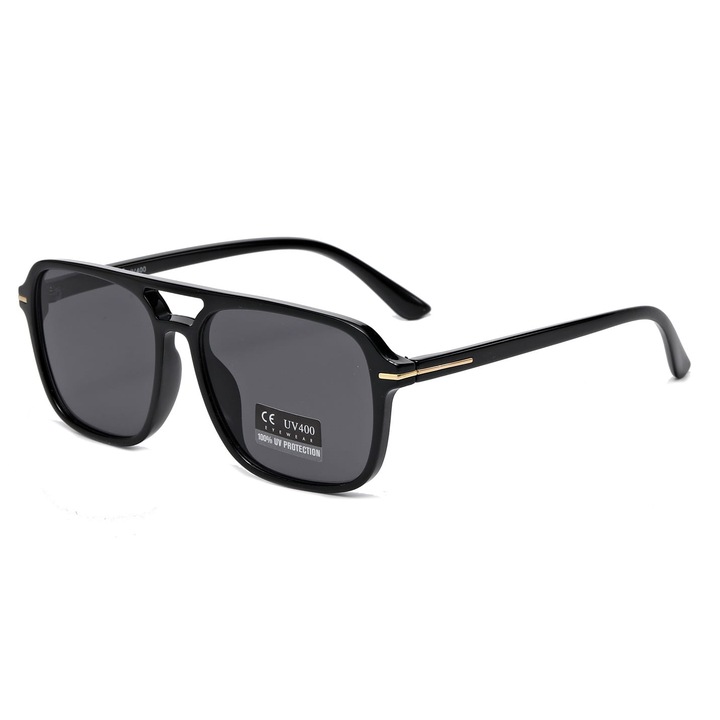 Ochelari de soare piloti, negru, stylion unisex, cu filtru UV400, set cu etui si stergator