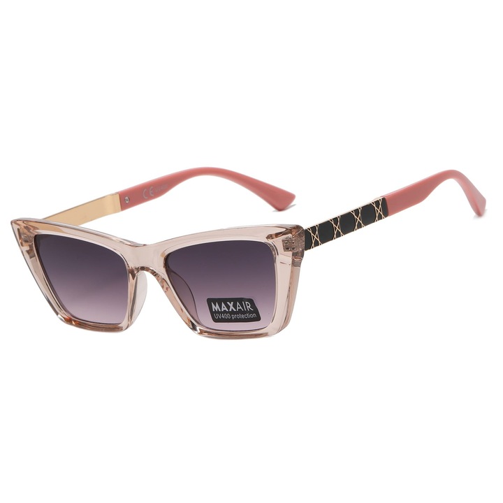 Ochelari de soare dama, MAXAIR, model ST-MAX10C, kocie ochi, UV400, bej+roz, set cu etui si servetel