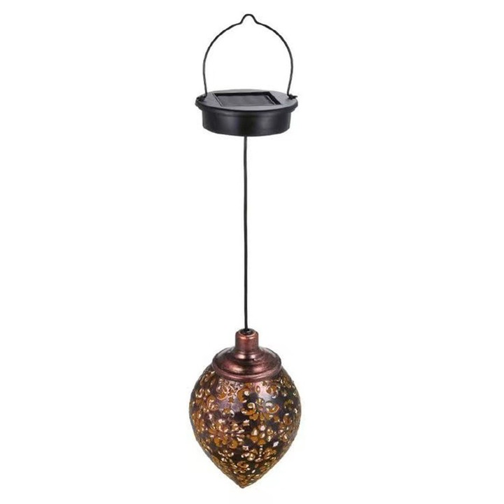 Lampa solara suspendata LED pentru gradina, lumina metalica, impermeabila pentru exterior