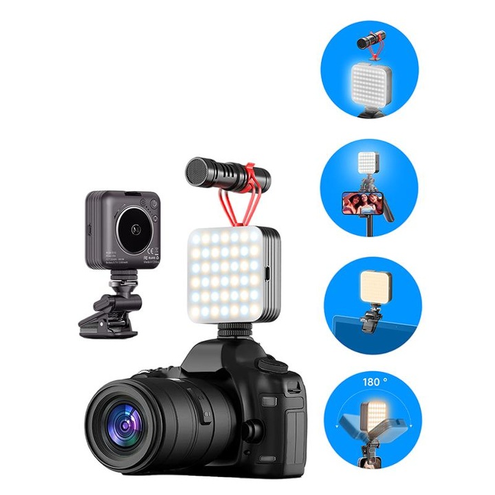 Lampa LED selfie pentru poze/video, 3 moduri de iluminare, 2500K-9000K, portabila, 2000 mAh