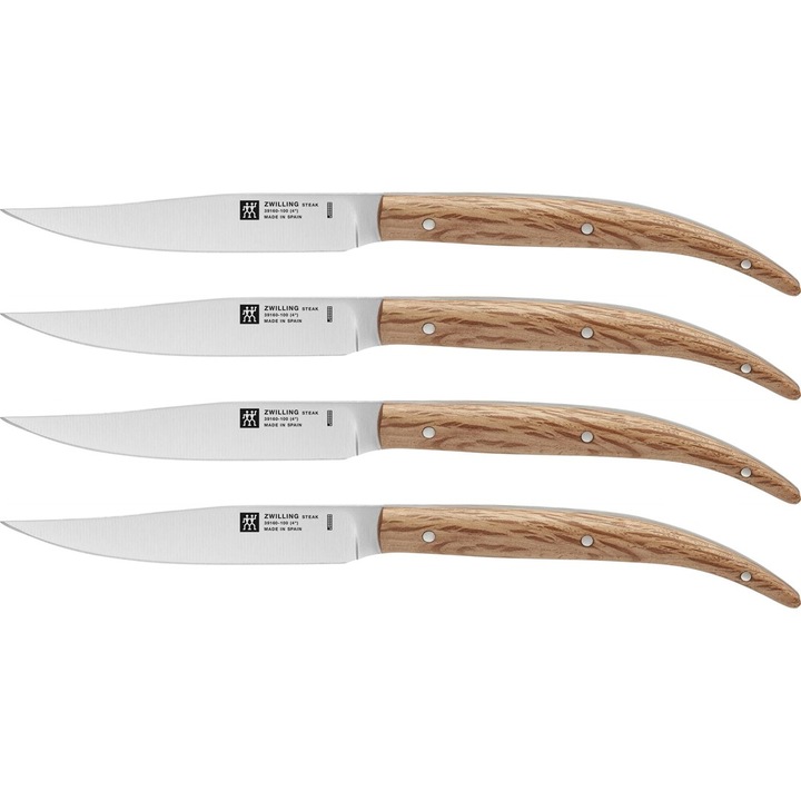 Set 4 cutite de friptura 10 cm, Zwilling, maner din stejar, design elegant