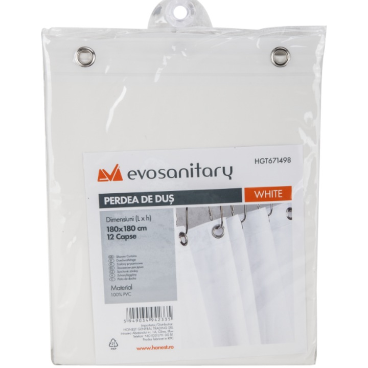 Perdea de dus, Evosanitary, Alb