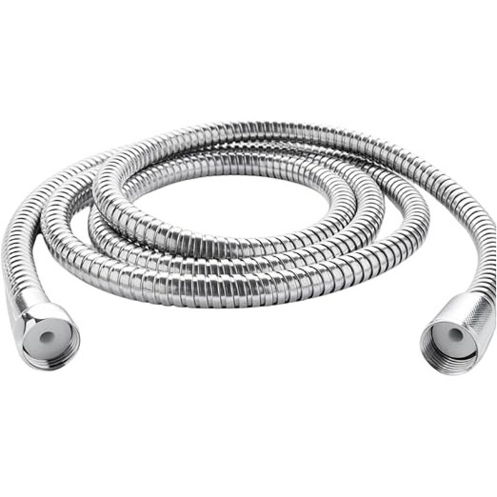 Гъвкав маркуч за душ с покритие от неръждаема стомана, с водоспестяващ – Livarno Home, въртящ се конус и защита против усукване, 2 м, съвместим с G 1/2 връзки, прибл. 21 mm външен диаметър, 2 включени уплътнения, сребро
