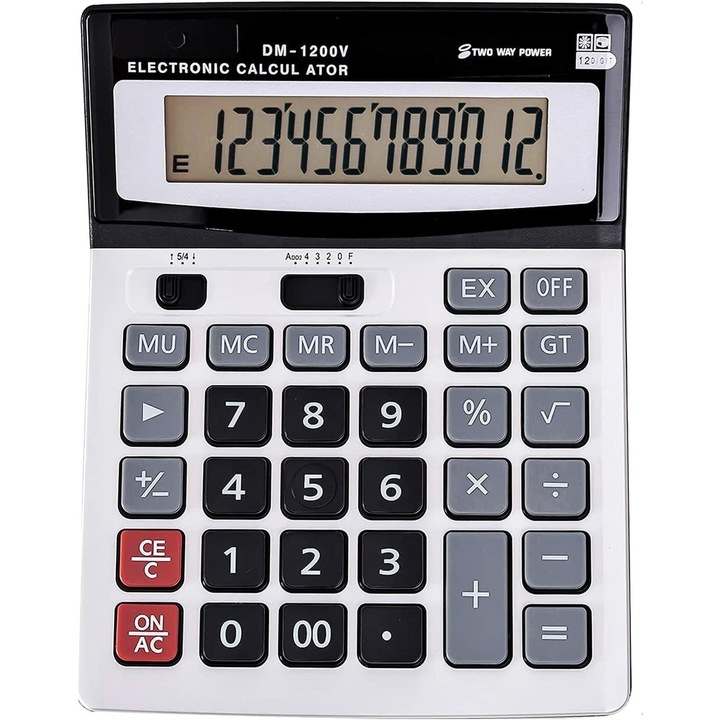 Calculator de birou Asteroid Gsm, 12 cifre, alimentare duala(solar/baterie), taste din plastic, display mare, design ergonomic, DM-1200V, Multicolor