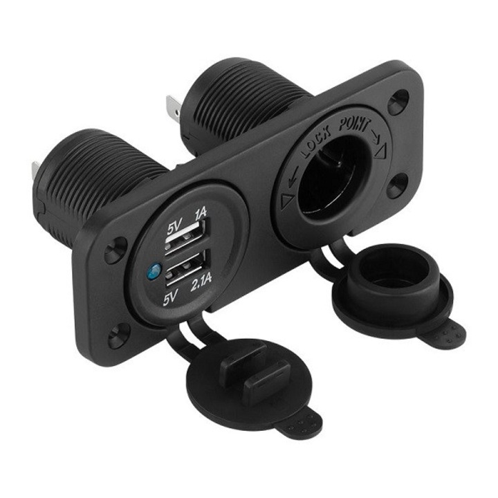 Mufa montaj bricheta auto, 2x port USB, 1x bricheta 12v, Miromoto®