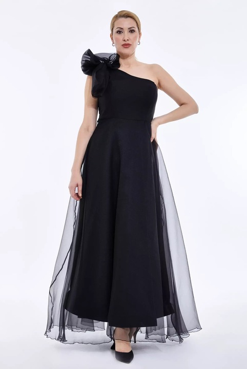 Rochie eleganta neagra, fara maneci, din tulle Evelyn, Negru