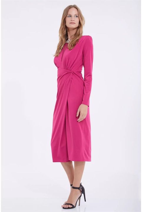 Rochie eleganta midi fuchsia Sandy cu maneca lunga, Fucsia